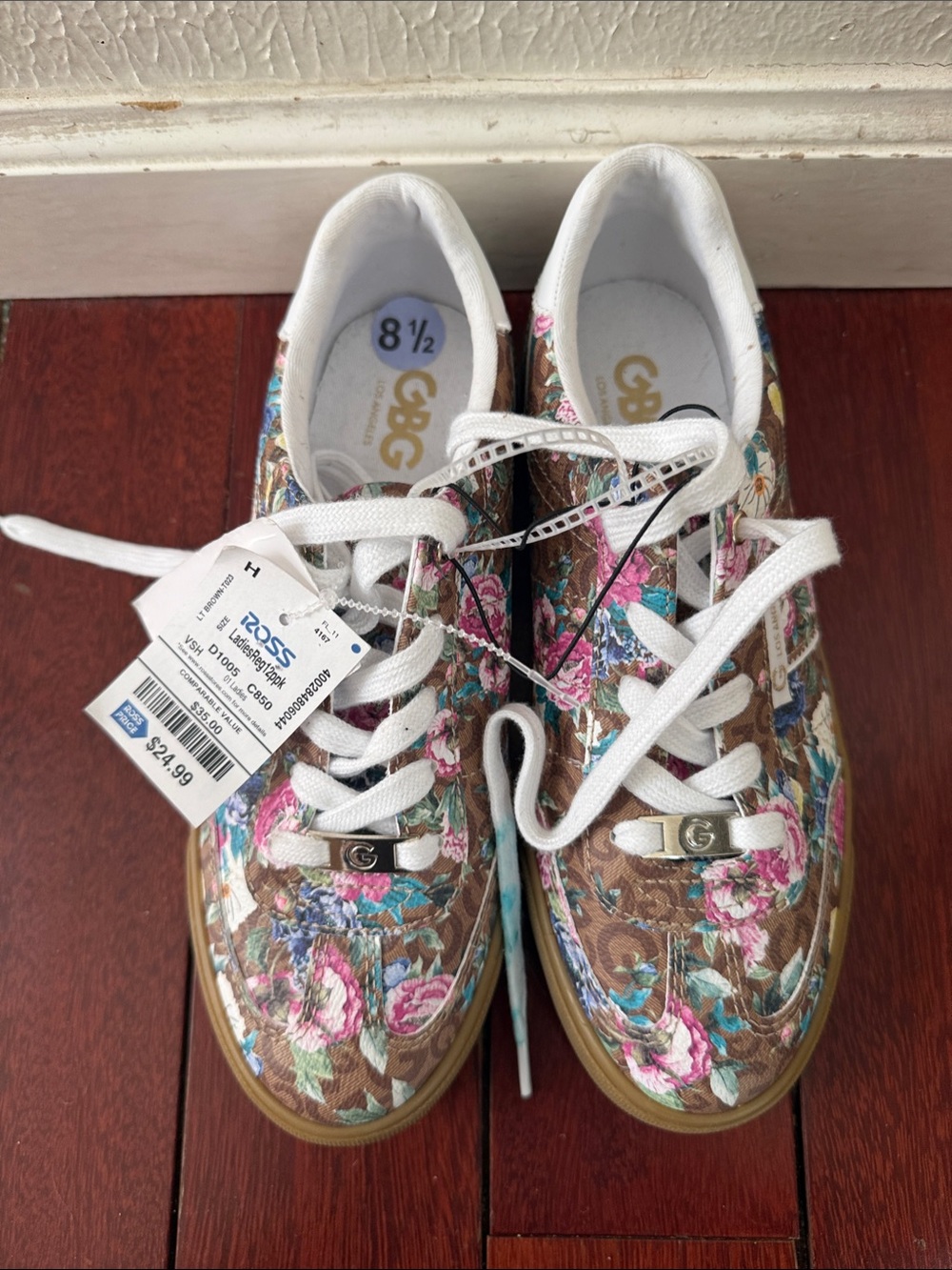G by Guess Floral Lace-Up Sneakers - Brown, Pink, Turquoise